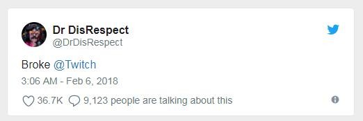 TGA年度主播Dr DisRespect昨日复播 观众挤爆直播间