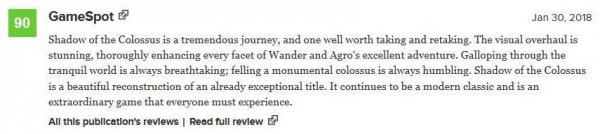 《旺达与巨像 重制版》媒体评分解禁 一致好评