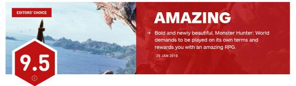 《怪物猎人：世界》媒体评分解禁 全部好评如潮